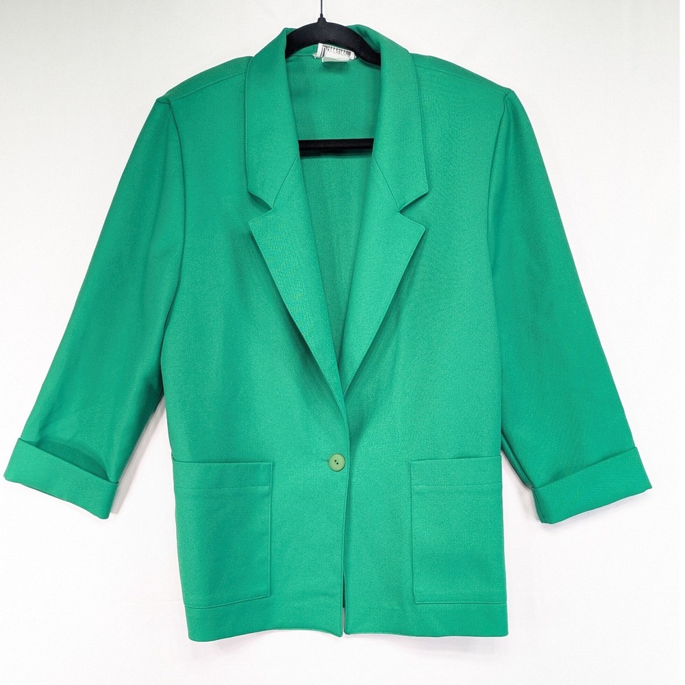 Donnkenny Womens Emerald Green Blazer 3/4 Sleeve Single Button Pockets 42/L